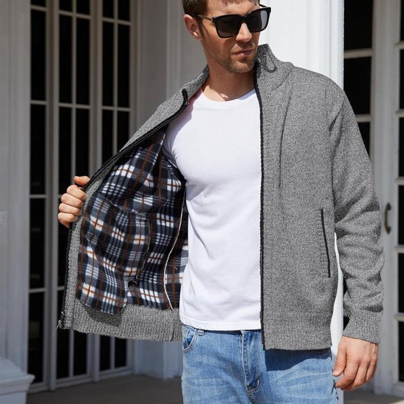 Men's Shawl Collar Cardigans Slim Fit Button Cable‎ Knit Black Sweater Pockets - Picture 3 of 5